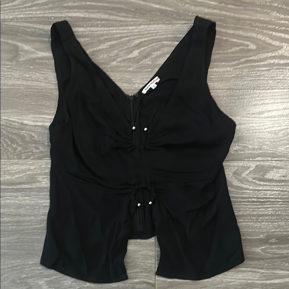 Reformation Black Ruched Cut Out Top